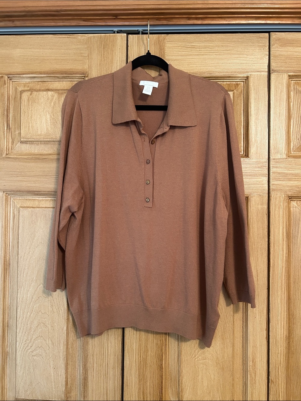 H&M Women’s Lightweight Collared Knit Top in Dusty Brown